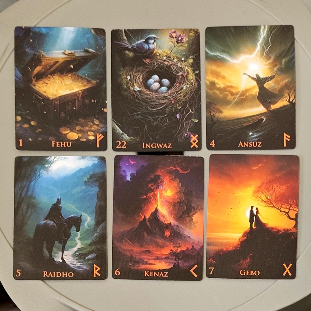 9*6см Колода Рун Странного Мира - 25 Оракульных Карт Старшего Футарка для Гадания Напечатано на Двустороннем Тисненом Картоне 350 г/м²