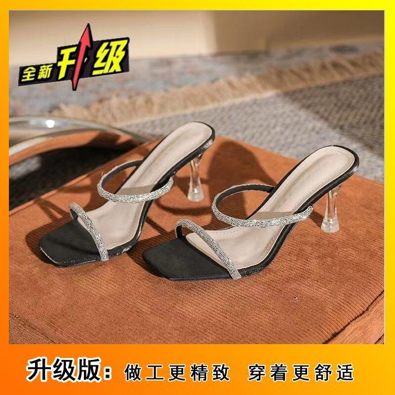 Open-toed with Cool Slippers and Fairy Style 2025 Summer New Rhinestone Sandals Women's Stiletto Crystal High Heels
