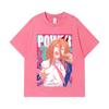 275 GSM Washed T-shirts 100% Cotton Chainsaw Man V49 Power Print Unisex Heavy Cotton T Shirt