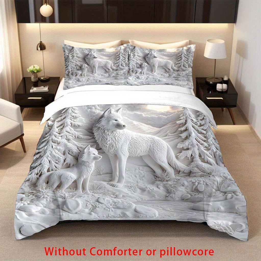 2/3 шт. Комплект пододеяльника с 3D принтом белого волка, Постельное белье с тематикой волка, леса и природы с наволочками для спальни, общежития, гостевой комнаты