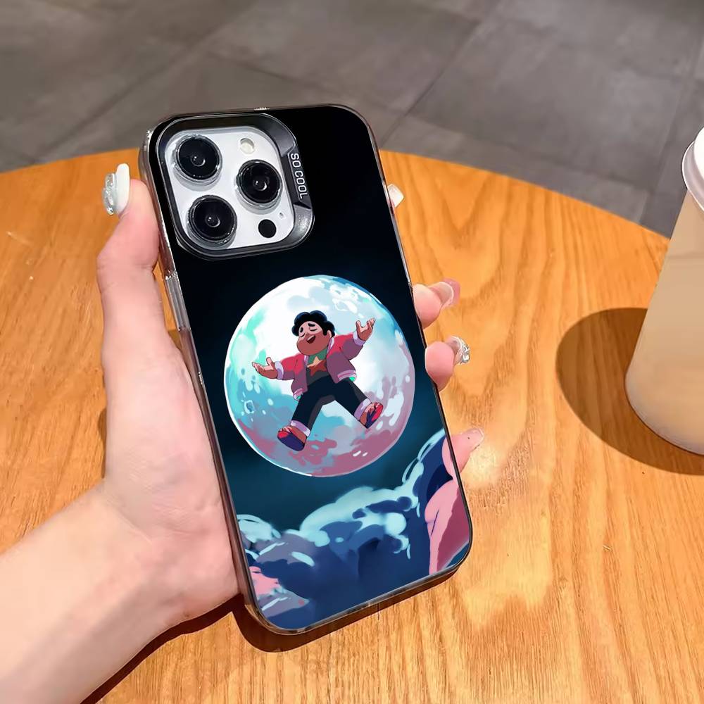 Мультяшный Чехол для Телефона Стивен Вселенная Аниме Для iPhone17 16 15 14 13 12 Pro Max Серый Черный Матовый Лазерный Металлик Аврора Funda