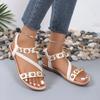 Fashion Ladies Shoes On Sale 2024 New Summer Women's Sandals Elastic Band Solid Beads Open Toe Low-heeled Large Size 43 Casual Sandals