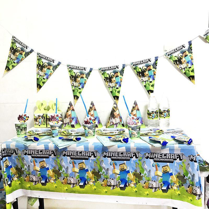 Принадлежности для вечеринки в честь будущего ребенка и дня рождения в стиле Minecraft с ярким набором посуды