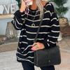 Women Autumn Oversized Sweater Elegant O-Neck Long Sleeve Striped Splicing Color Pocket Loose Pullover Elegant Knitting Jumper