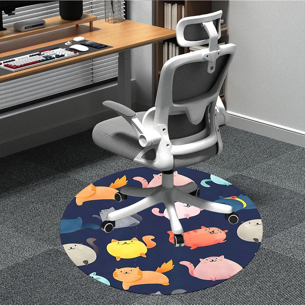 1pc Cats Pattern Office Round Area Rug, Under Office Chairs Bedroom Living Room Home Decor, Room Deco
