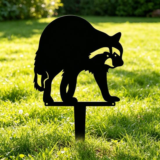 Cute Raccoon Metal Garden Stake Black Raccoon Silhouette Decorative Yard Art