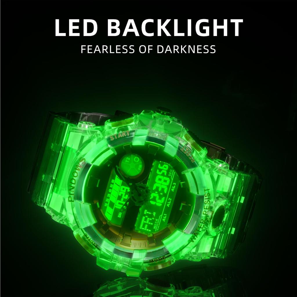 PINDOWS Military Watch Outdoor Sports Electronic Date Multifunction LED Alarm 50 Meter Water Resistant Analog Digital Display Watch Men's Watch, Men's