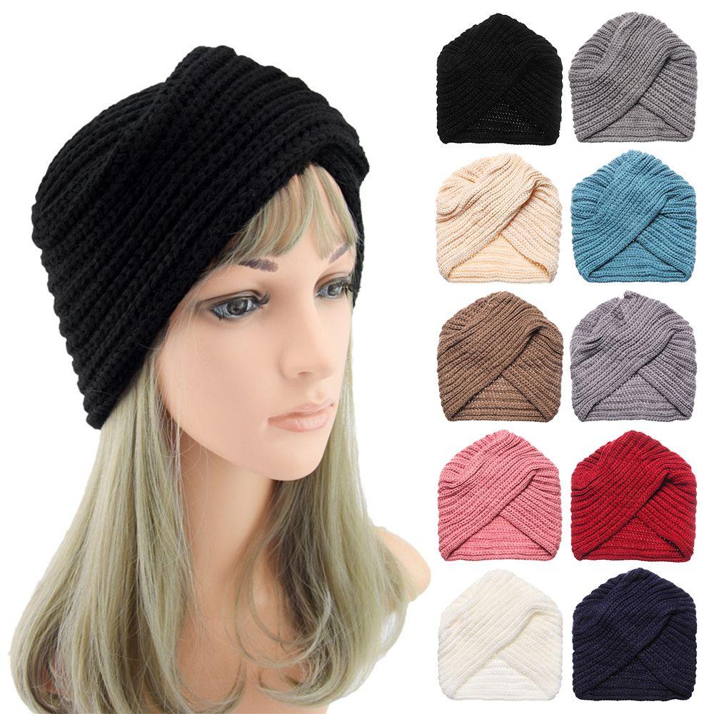 Warm Solid Center Cross Knot Bandanas Hair Scarfs Knitting Turban Cap Turban Headband