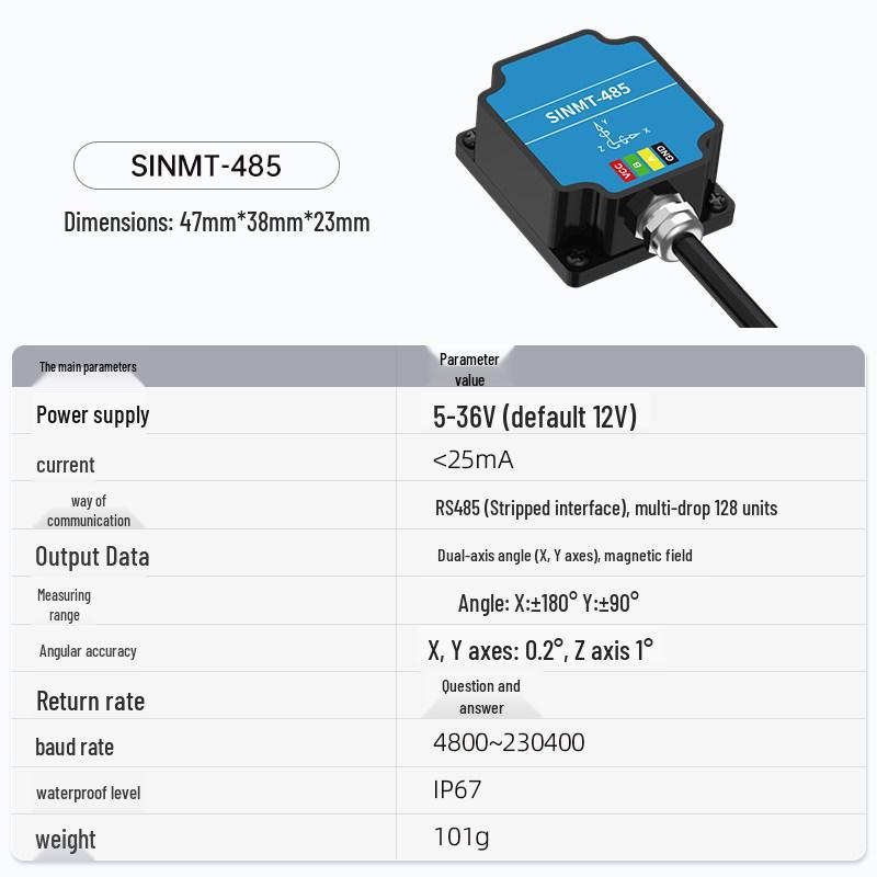 Dual-Axis 0.1° Tilt Sensor 6DOF IMU Angle Meter IP67 Multi-Stage Measurement Instrument