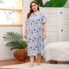 Summer Plus Size Fat Woman  Home Service Nightdress Short-sleeved Lace Stitching Stretch Printing Home Pajamas Women