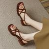 Retro Style 2025 New Summer Women's Roman Shoes Thin Strap Flat Bottom Thick Sole Black Retro Style Soft Sole Sandals Women