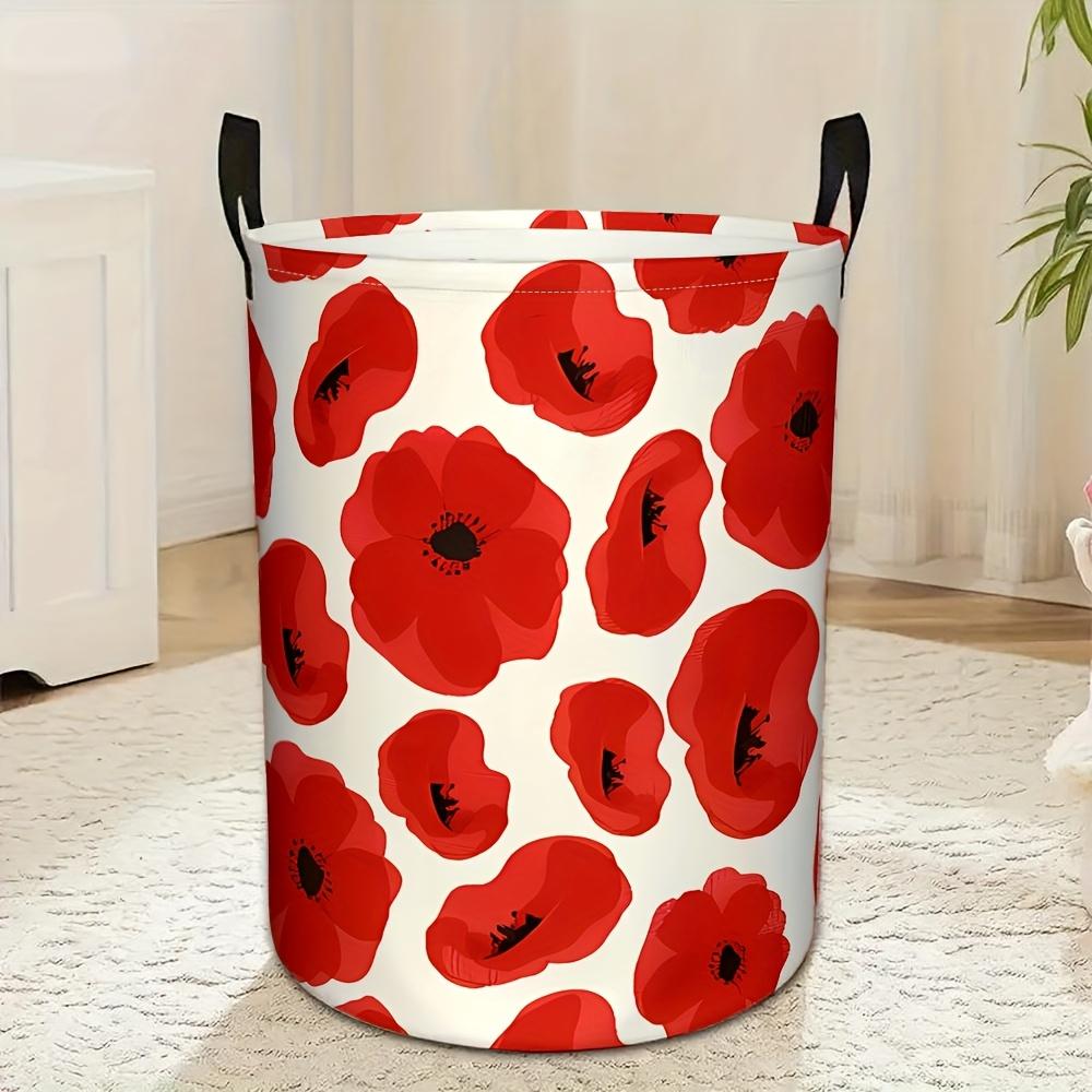 1pc, Circular Laundry Basket with Handles, Beautiful Flowers On White Foldable Clothes Storage Basketfor Bedroom Living Room Bathroom, Laundry Baskets