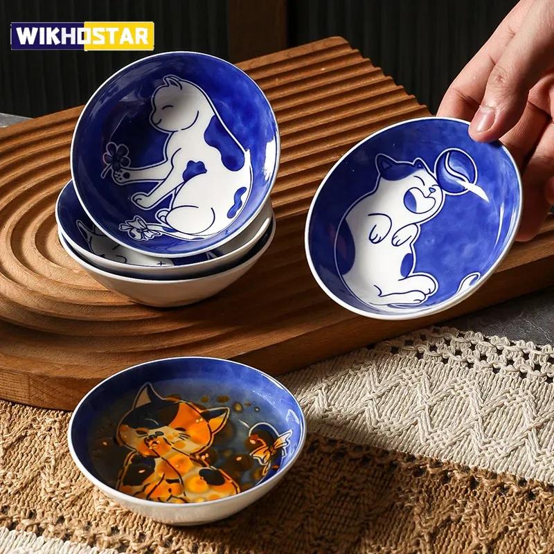 Блюда для соуса в японском стиле, тарелка для суши, керамическая посуда, креативный десерт, милый мультяшный рисунок счастливого кота, тарелка в форме капли воды