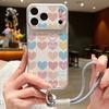 Мини чехол-кошелек с ремешком из кожи в форме сердечек для iPhone 18 Pro Max Гибридный TPU+PU Противоскользящая мягкая крышка для iPhone 17 16 15 14 13 Pro Max
