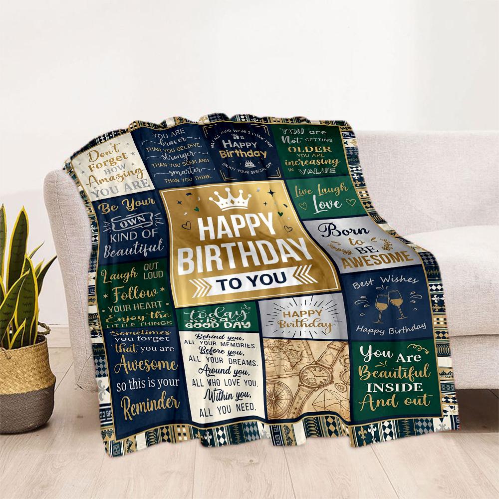 Happy Birthday Inspirational Quotes Flannel Blanket-Soft and Suitable for Sofas,Beds,Offices,Travel,All Seasons,Great Gift for Holidays and Birthdays.
