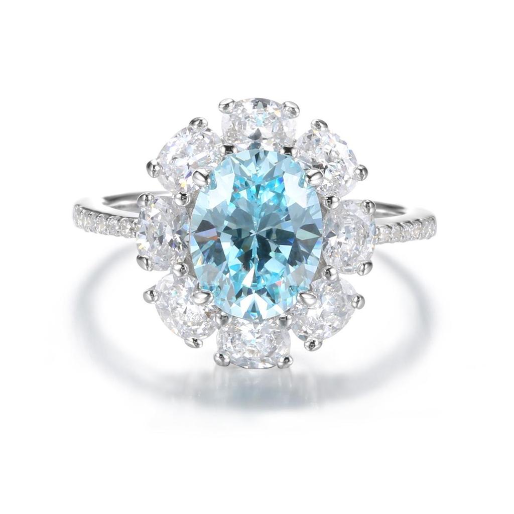 Women's 925 Sterling Silver Ring with Oval Ruby and Diamond Accents