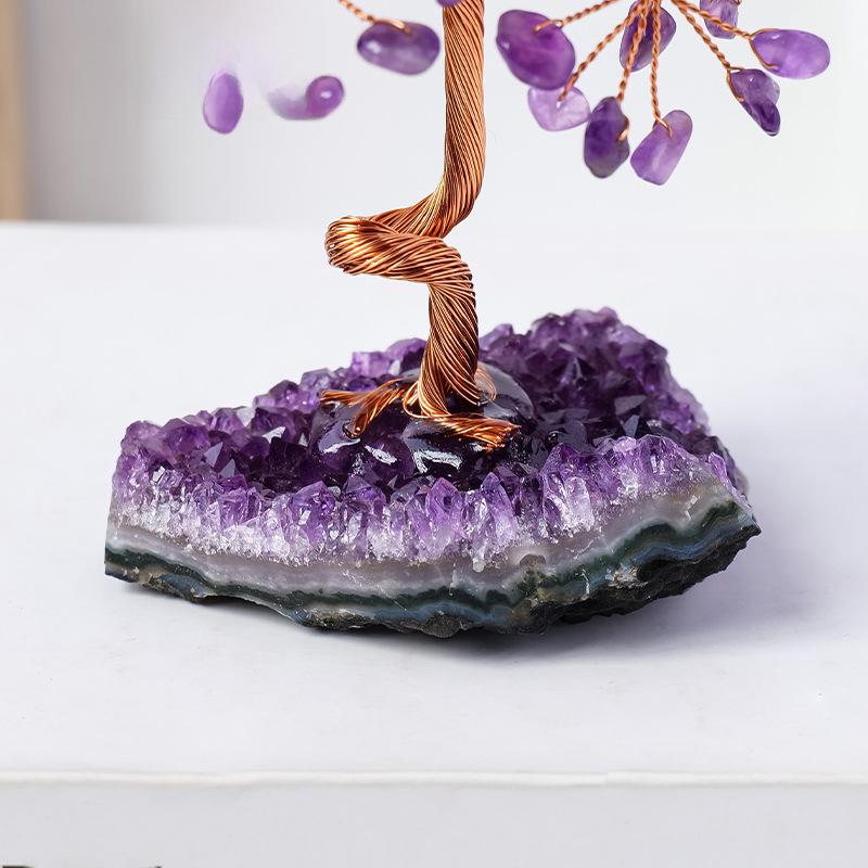 Amethyst Cluster Gemstone Tree Ornament – Crystal Home Decor Craft