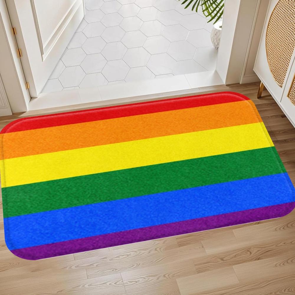 Rainbow Flag Flannel Mat Non-Slip Absorbent Rug Machine Washable for Bathroom Kitchen Living Room Home Decor