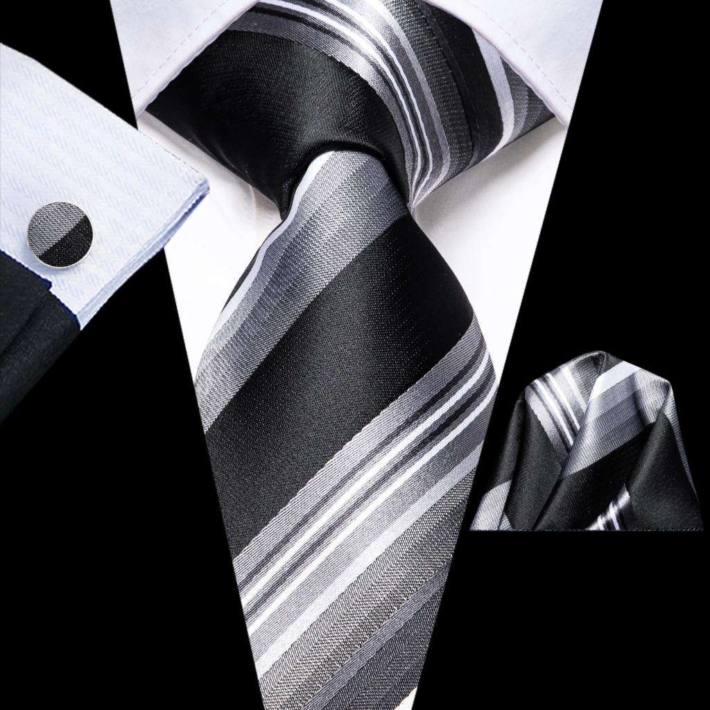 Hi-Tie Темно-синяя полосатая шелковая свадебная галстук-бабочка для мужчин Модный дизайн Подарок Мужская галстук-бабочка Набор платка и запонок Деловая вечеринка Прямая поставка