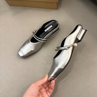 Модные летние новые сандалии на плоской подошве, полутапочки, женская мода, сандалии на мягкой подошве, женская обувь с жемчужной пряжкой