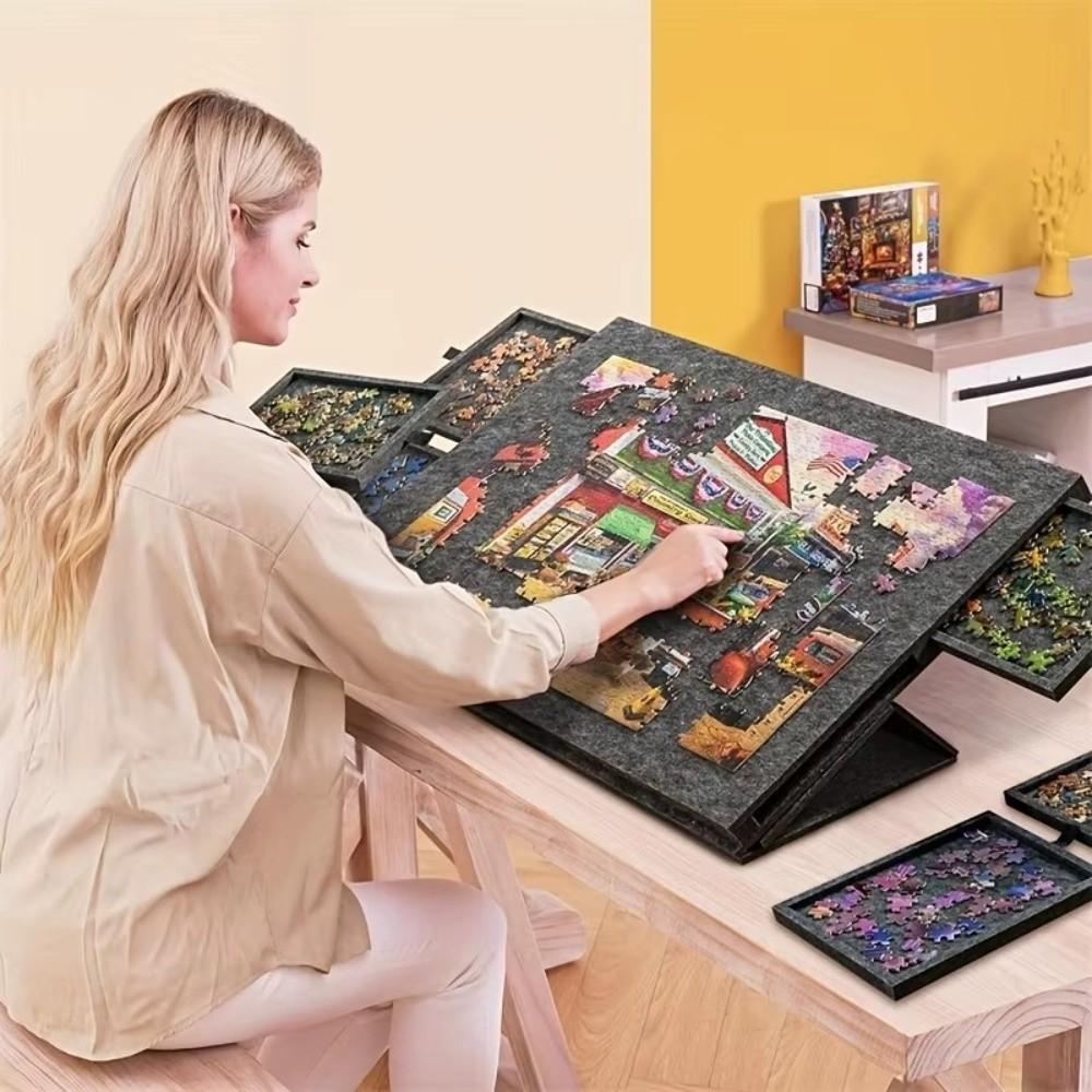 6-Drawer Puzzle Board Foldable Large Capacity Felt Puzzle Table Puzzle Desk Decor Decorative Puzzle Storage Box
