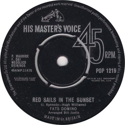 7-дюймовая пластинка FATS DOMINO - Red Sails In The Sunset POP1219 His Master's Vo 1963 UK Рок Б/У