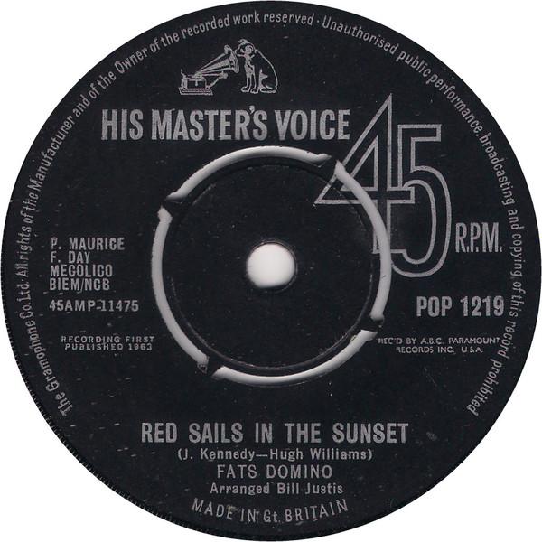 7-дюймовая пластинка FATS DOMINO - Red Sails In The Sunset POP1219 His Master's Vo 1963 UK Рок Б/У