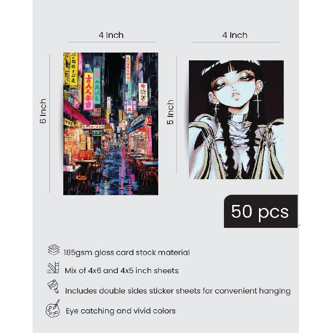 Cyberpunk Retro Futuristic 90s Anime Aesthetic Art Wall Collage Kit for Bedroom - Small 50 PCS Manga Wall Prints Decor Posters - Trippy Unique Grunge