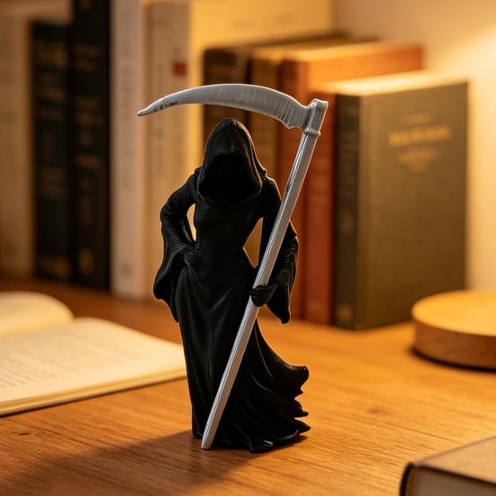 Готическая статуэтка Женца Смерти с косой, 3D-печать, черная мантия, фигурка Королевы, загадочная скульптура для декора дома, офисного стола, книжной полки