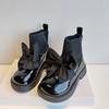 Girl's Sock Boots Chunky Big Bowtie Elegant Cute Children Short Boot Patent Leather Winter  Ship-on Kids Shoe H01256