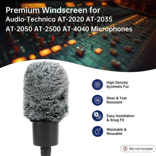 PhantAccy Pop Filter/Windscreen for Audio-Technica AT-2020, AT-2035, AT-2040, AT-2050, AT-2500, AT-4040, Furry Microphone Cover for Microphone, Wind a