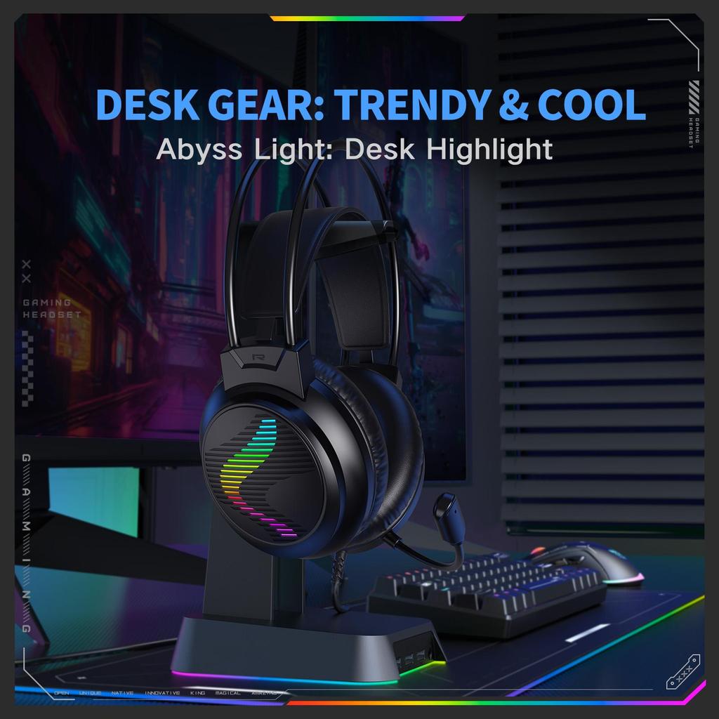 Игровая гарнитура с подсветкой RGB, 50-мм динамик, 360° гибкий микрофон с шумоподавлением, 3,5 мм USB, игровые наушники для ПК PS4 Xbox One