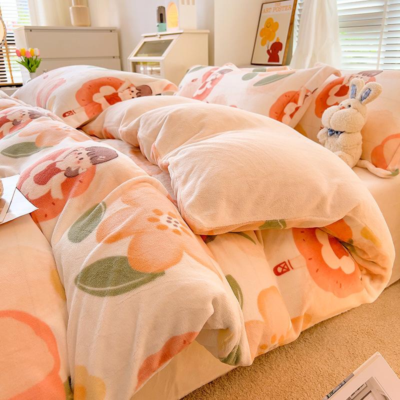 Зимнее молочное бархатное 4 предмета, скандинавское бархатное коралловое бархатное пододеяльник, фланелевая простыня, пододеяльник