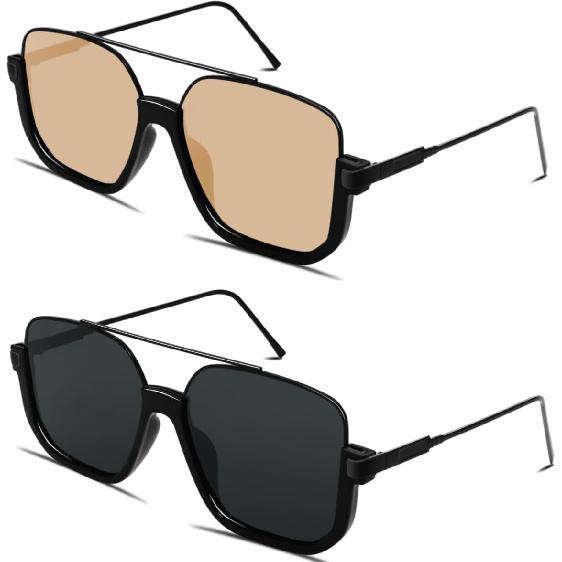 GUVIVI Square Oversized Aviator Sunglasses for Women Men 70s Semi-Frame | 2026 Retro Pilot Double Bridge Sun Glasses UV protection Trendy Shades Sun