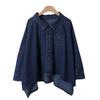 Shop   Women Collar Neck Button Open Loose Fit Big Size Denim Shirt Light Blue 3