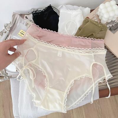 Нижнее белье Pure Desire Style с кружевными бретельками, женские сексуальные трусики-треугольники со средней талией из ледяного шелка