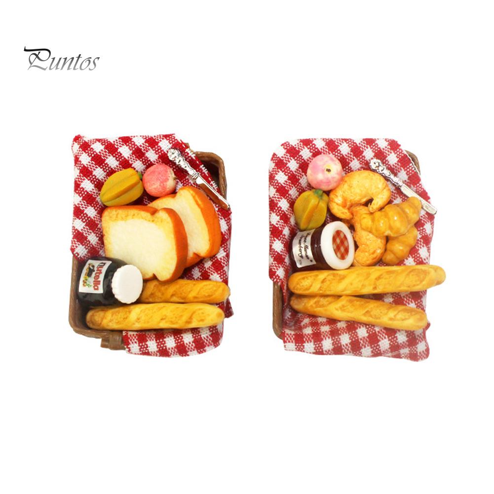 Puntos 1/12 Miniature Doll House Toast Fruit Kitchen Accessories with Basket Model Toy