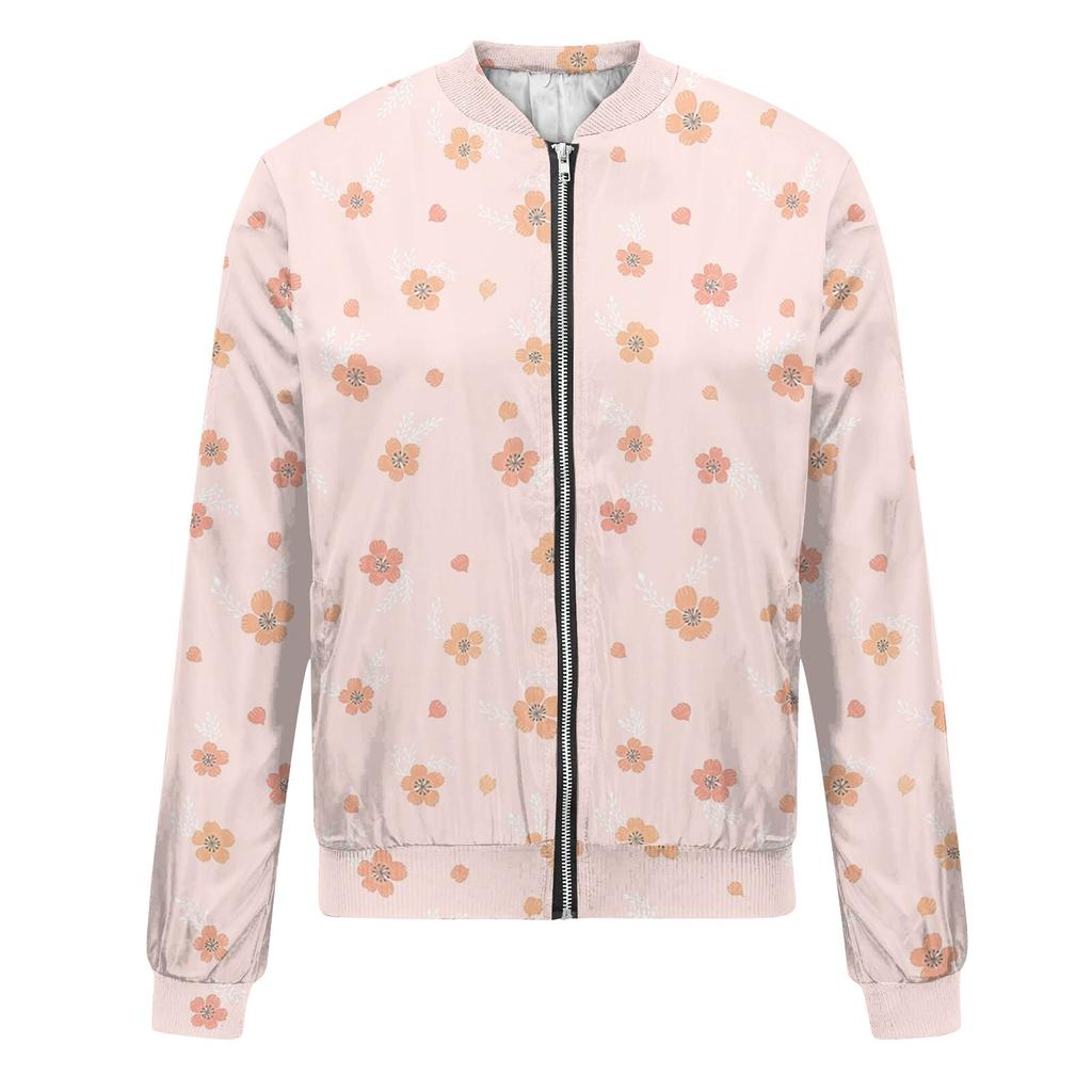 Женская модная повседневная куртка на молнии с длинным рукавом с цветочным/листовым принтом и круглым вырезом