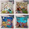 Colorful Cartoon House Pillowcase Retro Country Colors Urban Sofa Cushion Cover Home Car Decoration