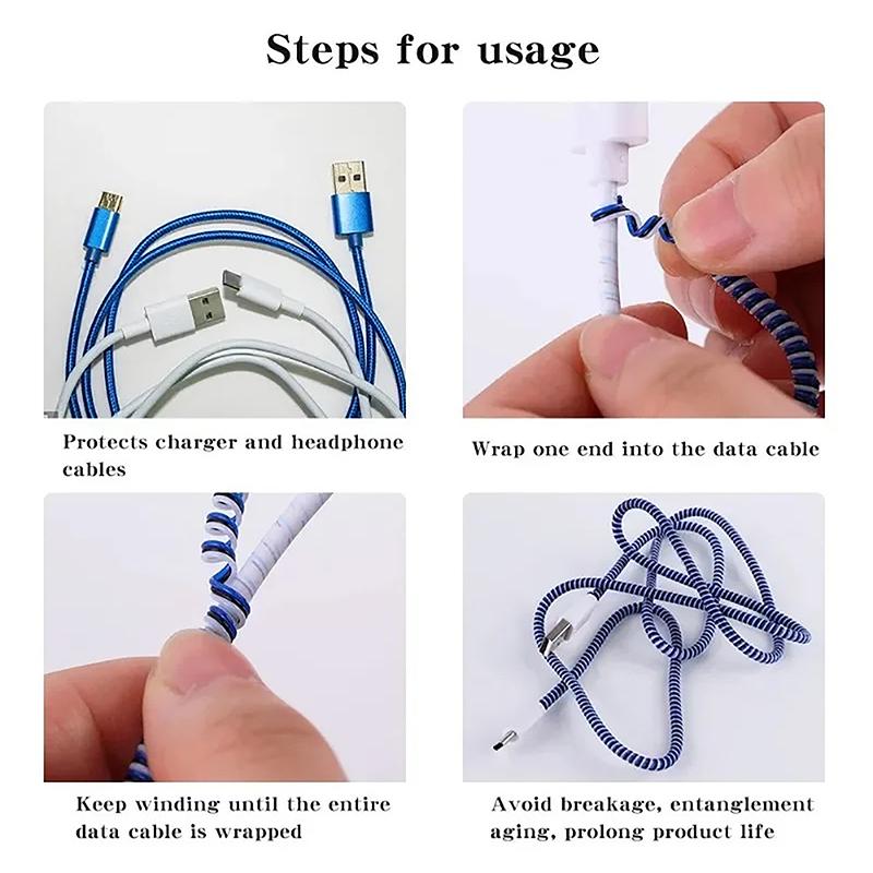 1,6 м спиральный кабель зарядного устройства шнур протектор противоразрывная пружина защитный трос для USB-кабеля зарядки наушников данных моталки