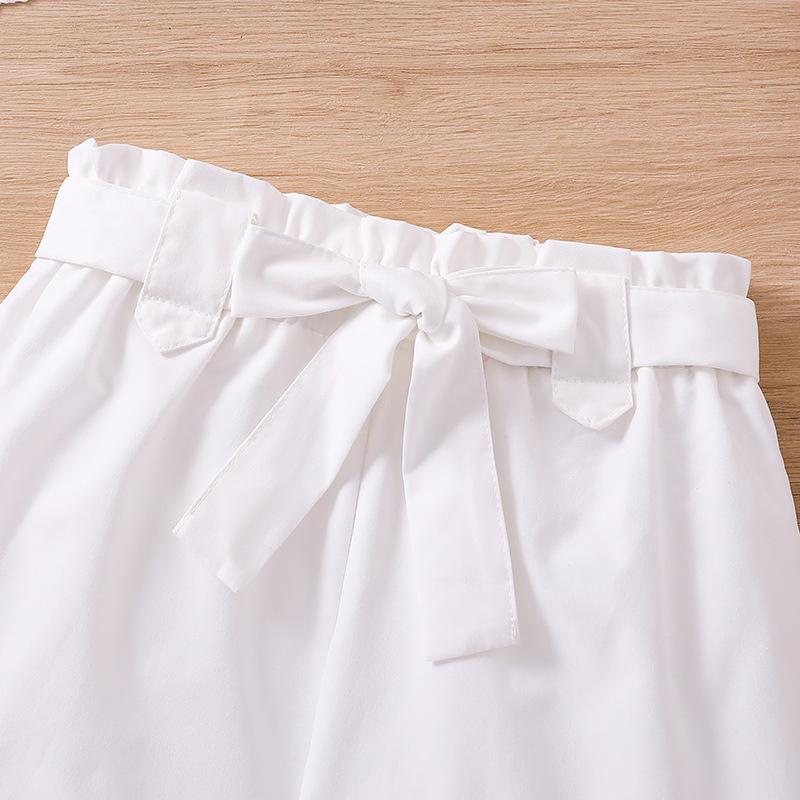 Детский модный кружевной комплект из топа и шорт с короткими рукавами, летний повседневный костюм для девочек