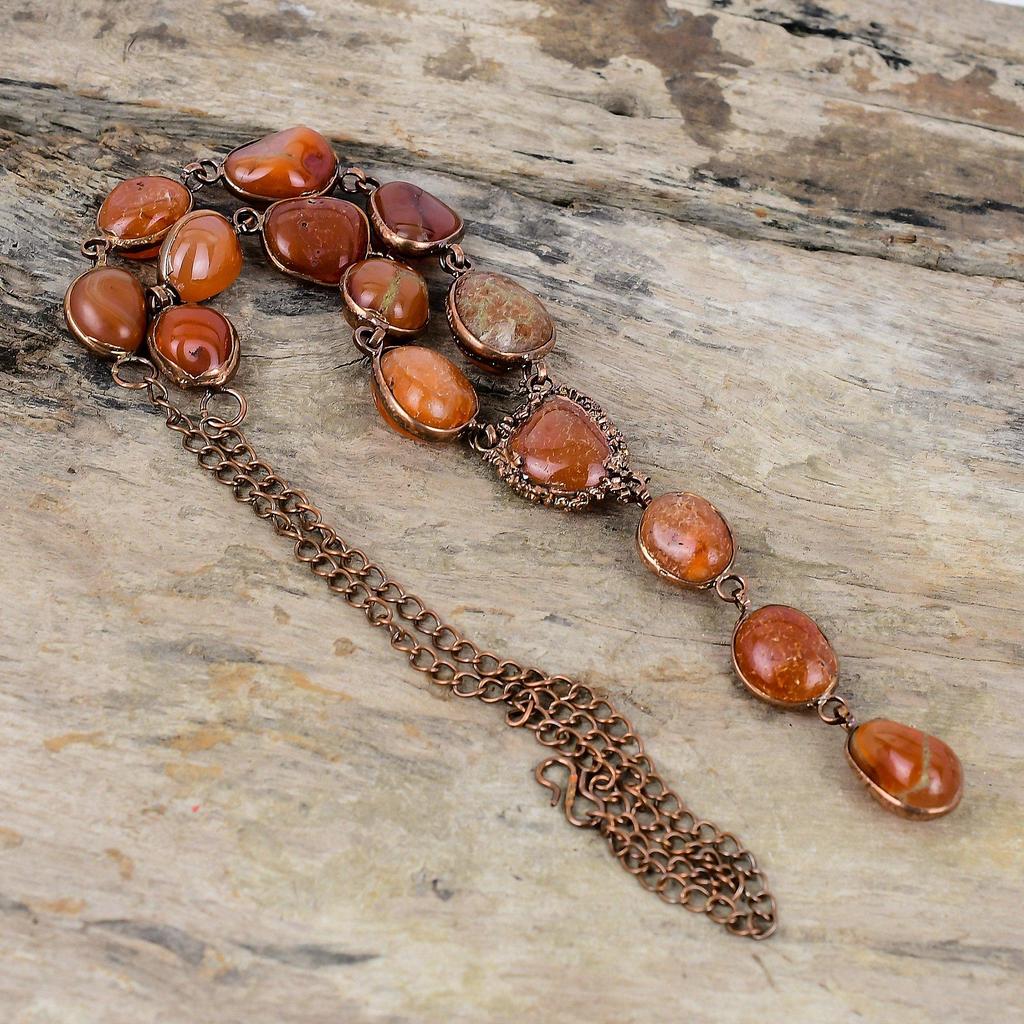 Ожерелье из сердолика, медное ожерелье, гальваническое медное ожерелье, регулируемая цепочка, ожерелье, гальванические украшения, подарок на годовщину, ожерелье ручной работы