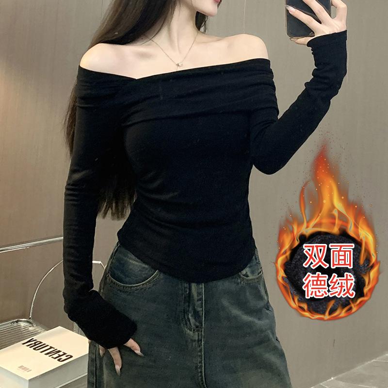 Весна осень однотонный сексуальный модный топ-футболка с воротником на одно плечо для женщин с длинным рукавом пуловер