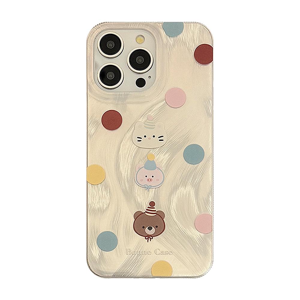 Colorful Dot Cartoon Mobile Phone Case Suitable for Apple 15 Feather Yarn Iphone16 Anti Fall 1214promax Laser