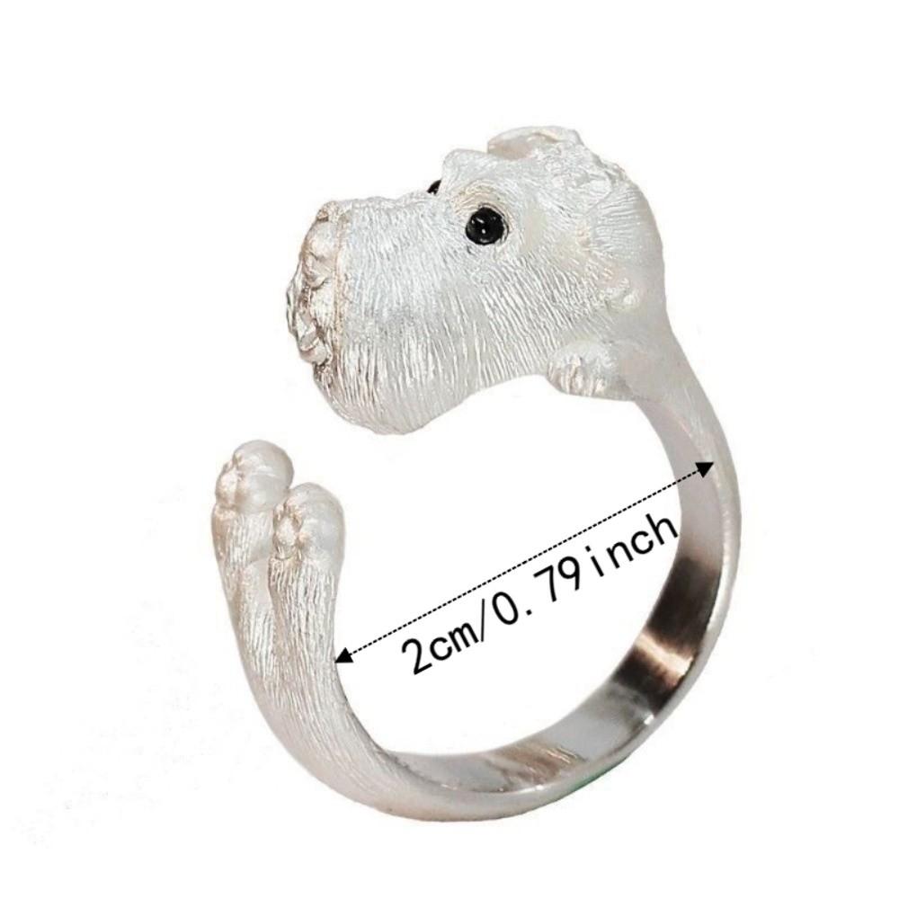 Metal Rhinestone Dog Rings Open Mouth Design Fashion Jewelry Cute Cat Ring Work
