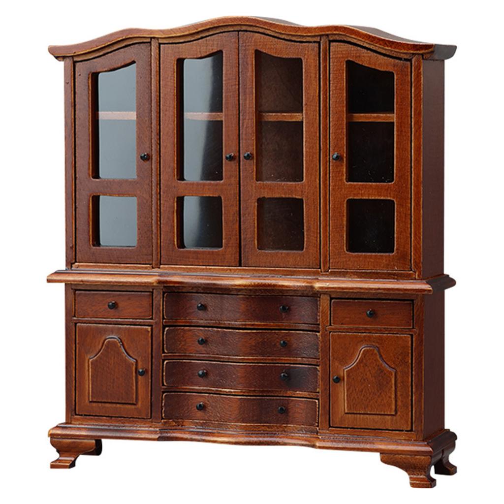 Миниатюрный витринный шкаф для кукольного домика в масштабе 1/12 с функциональным ящиком, дверцей, боковым шкафчиком, мебель для кукольного домика для реалистичной игры