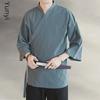 Men's Zen Buddhist Hanfu Jacket: Three-Quarter Sleeves, Slanting Collar, Summer Style, Ancient Chinese Tea Clothing, Cotton & Linen Taoist Robe.