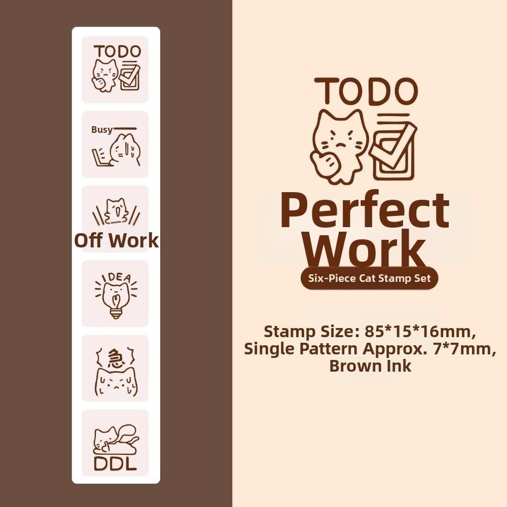 Cute Good Mood Series Cat Shape Stamp Mini DIY Cartoon Pattern Stamps 6 Lines Simple Diary Stamp Notebook Scrapbooking Decor
