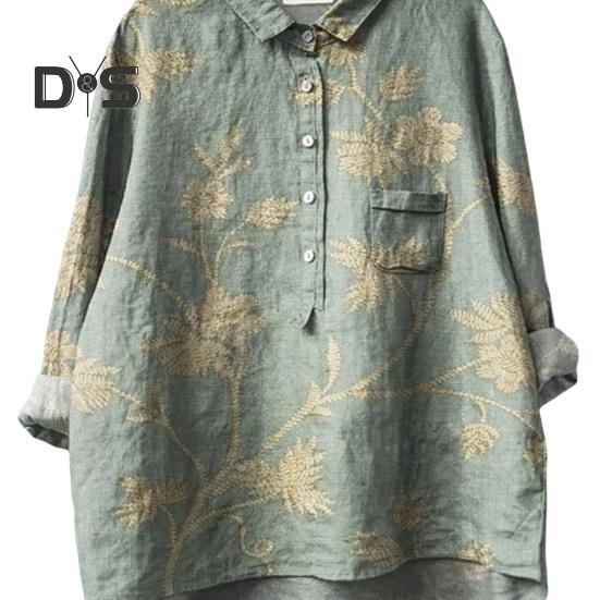 Женская рубашка с лацканами и пуговицами на рукавах 3/4, рубашка с вырезом, топы с цветочным принтом, свободная посадка, повседневная рубашка, тонкая блузка, уличная одежда