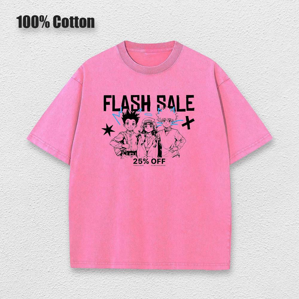 Punk Anime Hunter x Hunter Washed T-shirts Mens Cotton Clothing Graphic Manga Harajuku Tees Unisex Summer Top Male Streetwear